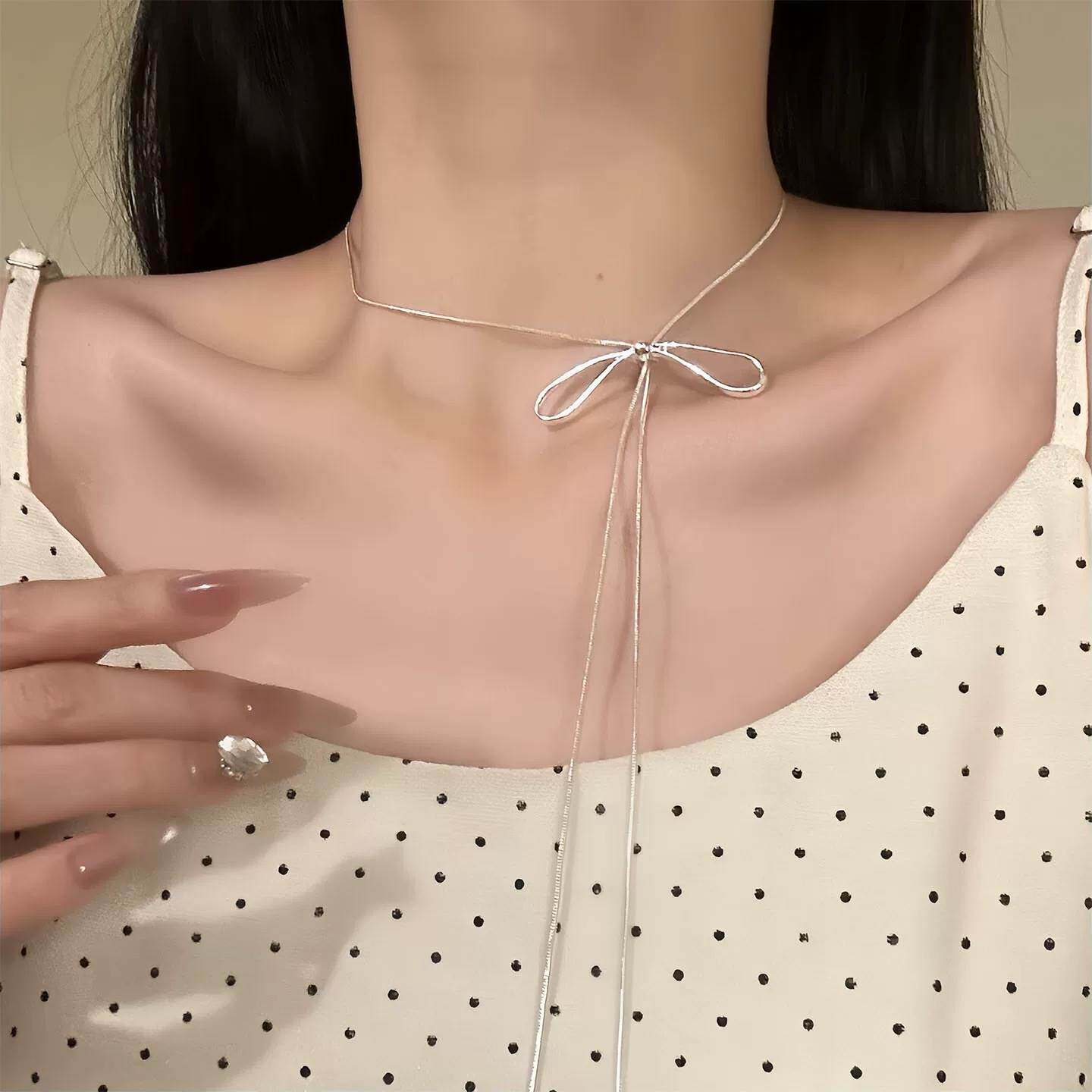 韩系小众设计轻奢小众蝴蝶结项链女丝带颈链锁骨颈带配饰百搭新款