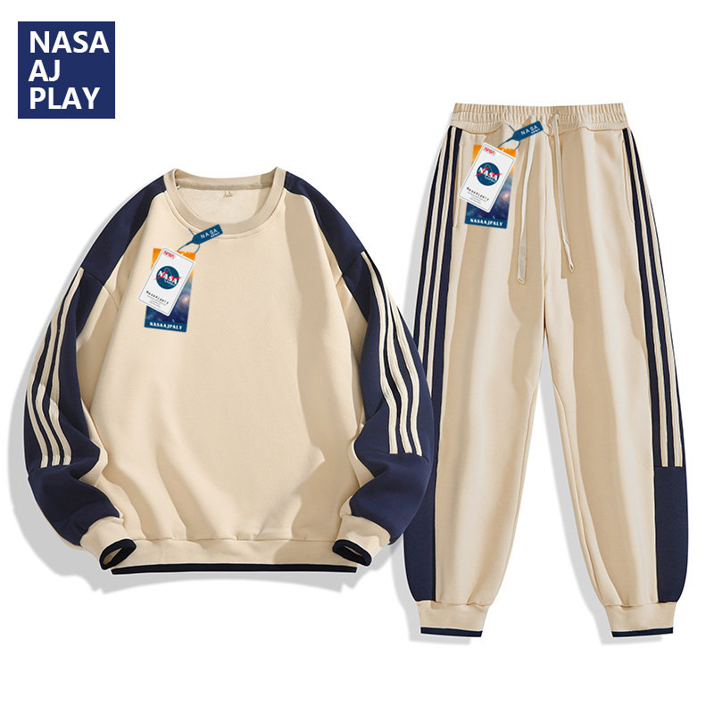 NASA 공동 브랜드 스웨트 셔츠 정장 남성용 2024 봄 신작 트렌디 일본 중학생 캐주얼 스포츠웨어 세트