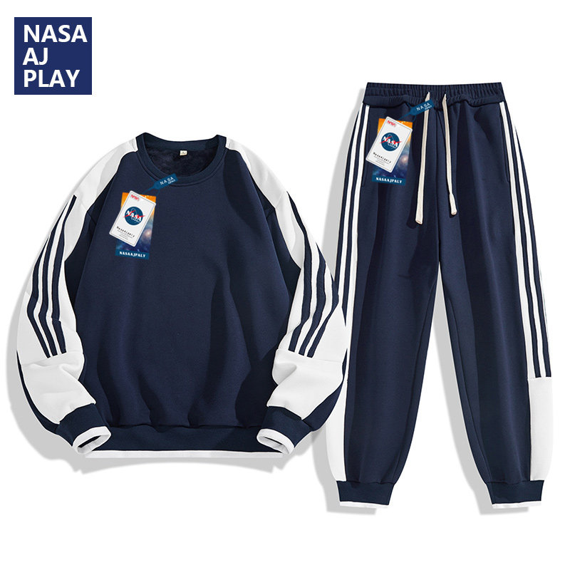 NASA 공동 브랜드 스웨트 셔츠 정장 남성용 2024 봄 신작 트렌디 일본 중학생 캐주얼 스포츠웨어 세트
