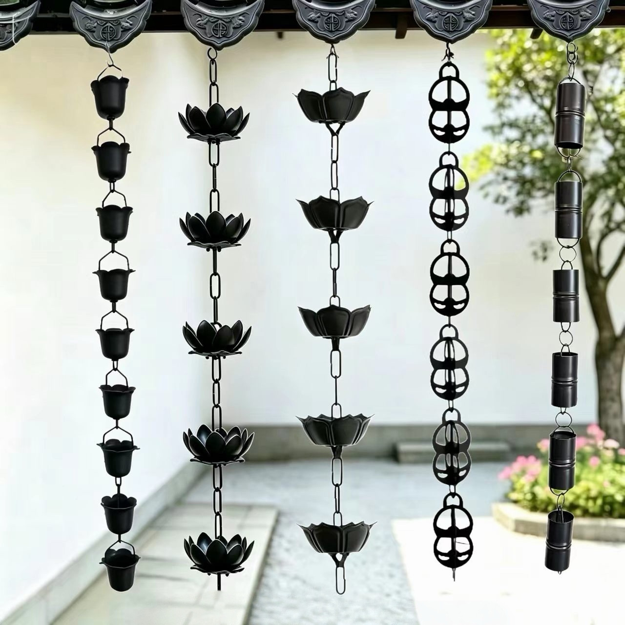 别墅雨链雨霖风铃屋檐滴水日式雨水下水器导雨链户外庭院排水雨链