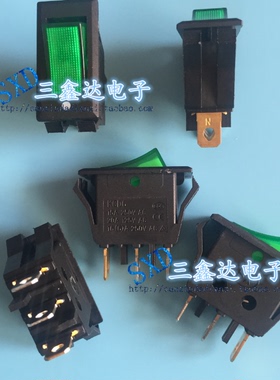 KCD6 绿色 黄色 船型开关 16*32mm 三脚 3P 电源船形开关冲冠特惠