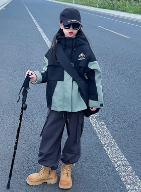 女童冲锋衣三合一可拆卸春秋冬保暖加厚加绒中大童三防风衣外套潮