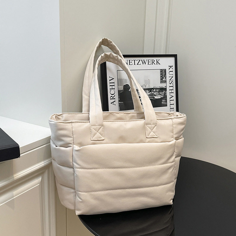 人见人爱！粉色托特简约大容量通勤手提包轻便尼龙布大学生单肩包