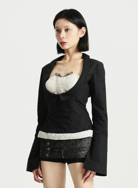 【8折】LinyiLi原创上衣设计感小众女海妖风黑色衬衫女内搭叠穿