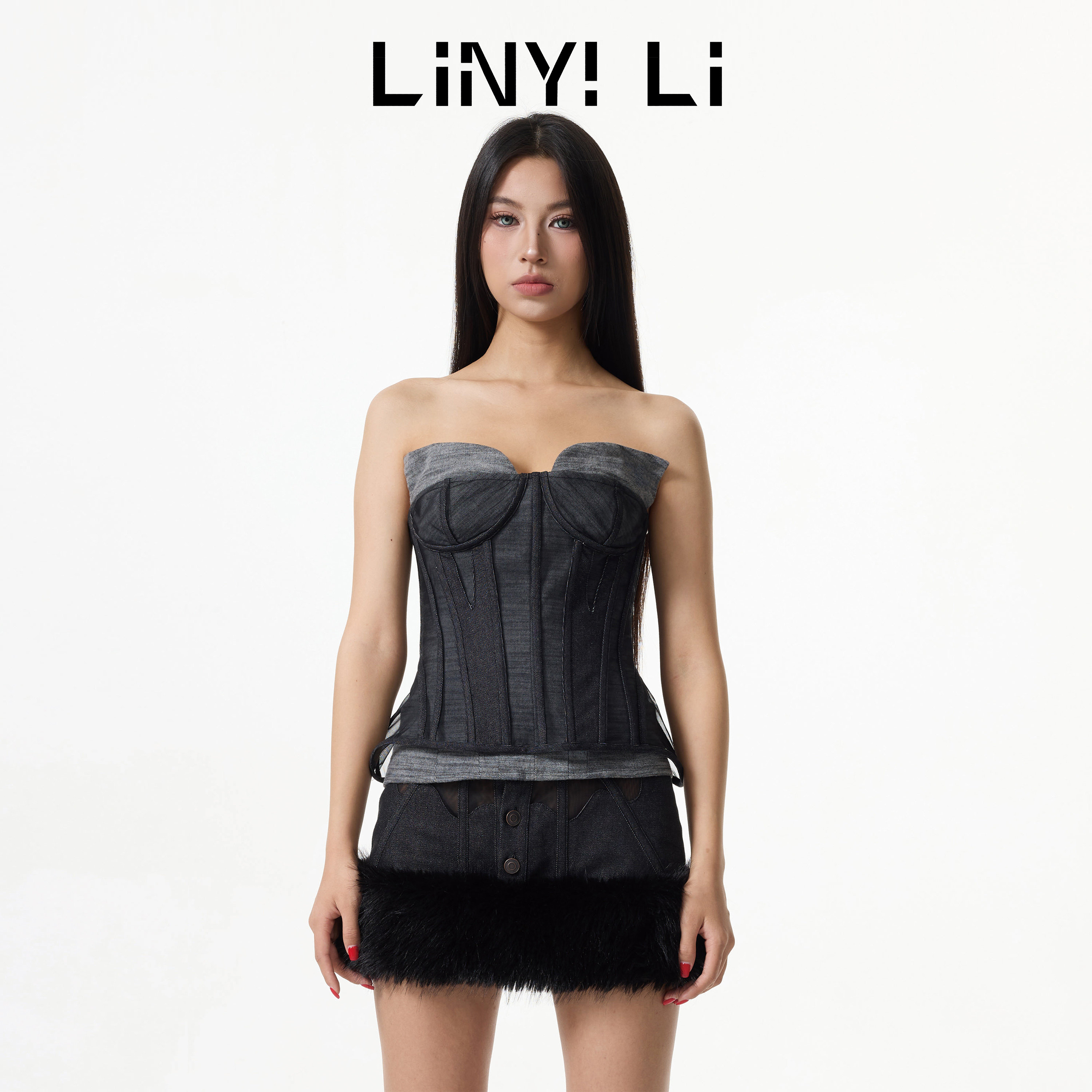 Linyi Li秋冬新款辣妹黑色修身网纱法式鱼骨胸衣上衣牛仔束腰女,女装/女士精品,抹胸,淘宝优惠券,粉丝福利购,淘宝优惠卷