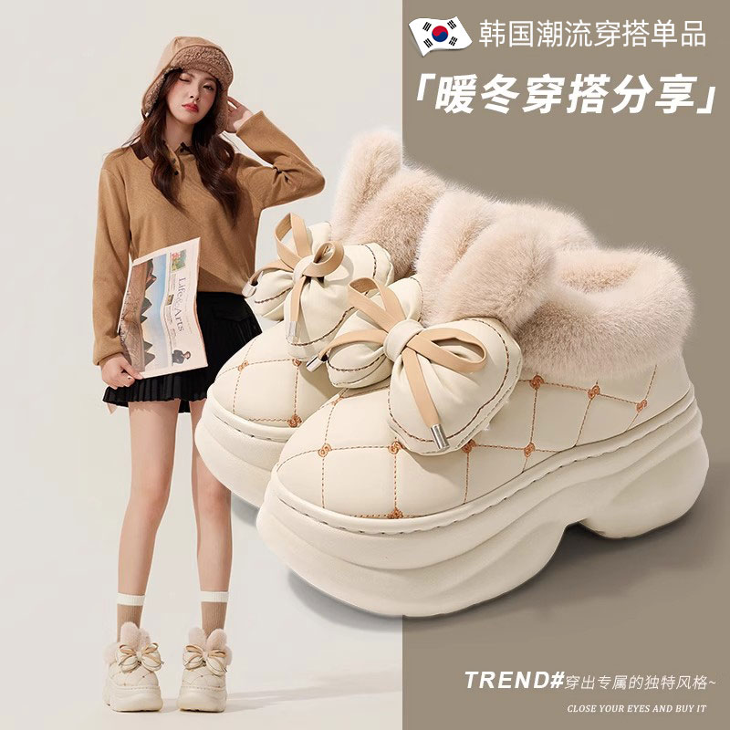 韩国单品棉拖鞋女潮流穿搭冬季包跟外穿防水防滑加绒保暖毛毛棉鞋