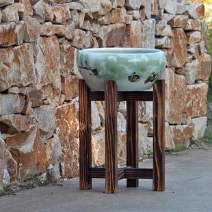 生态鱼缸底座十字置物架酒坛称重木头支架水缸增高台古法鱼缸四脚