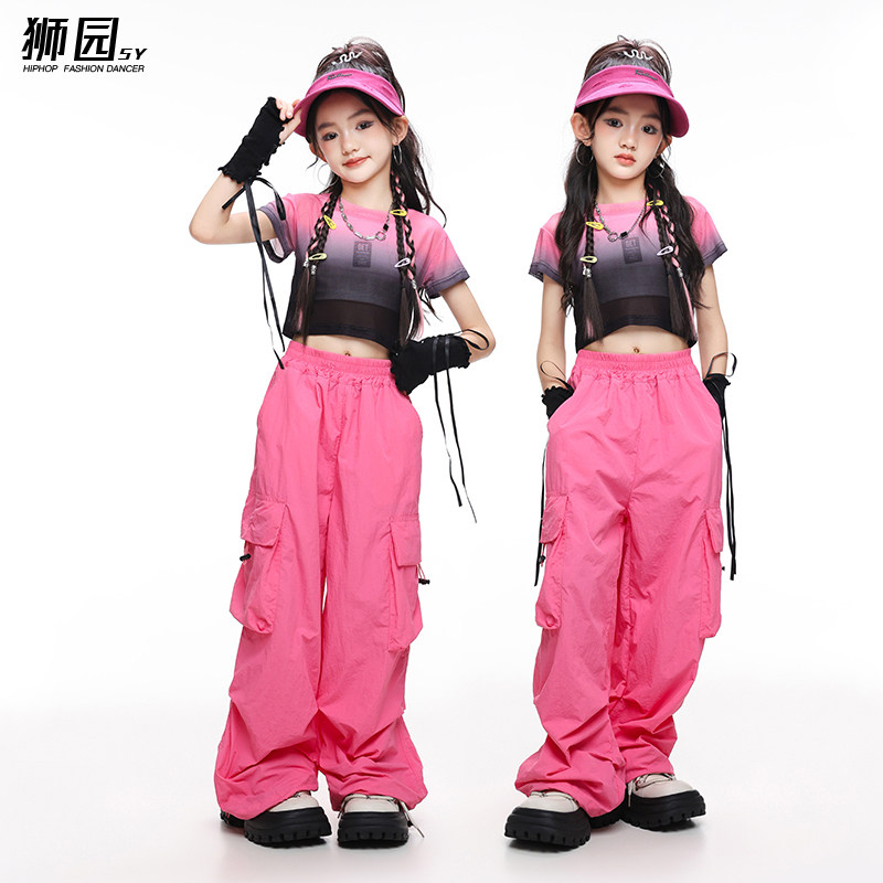 爵士舞服装女童露脐韩版时髦短款上衣套装少儿jazz舞蹈表出演服装