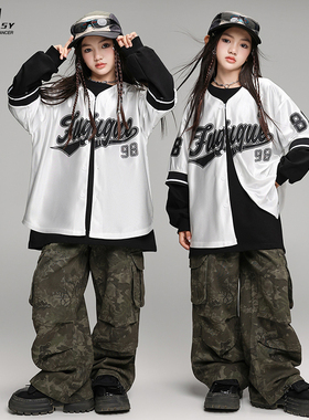 街舞儿童潮服hiphop潮牌男女童嘻哈套装演出服秋冬棒球衫表演服装