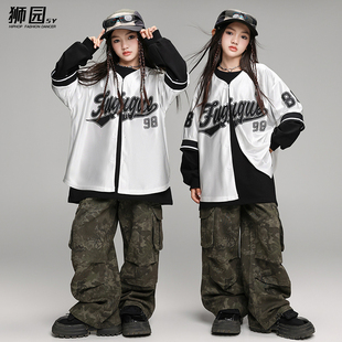 街舞儿童潮服hiphop潮牌男女童嘻哈套装演出服秋冬棒球衫表演服装