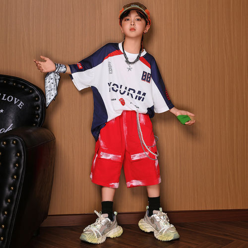 街舞儿童潮服男童短袖嘻哈hiphop演出服酷帅夏季少儿街舞表演套装