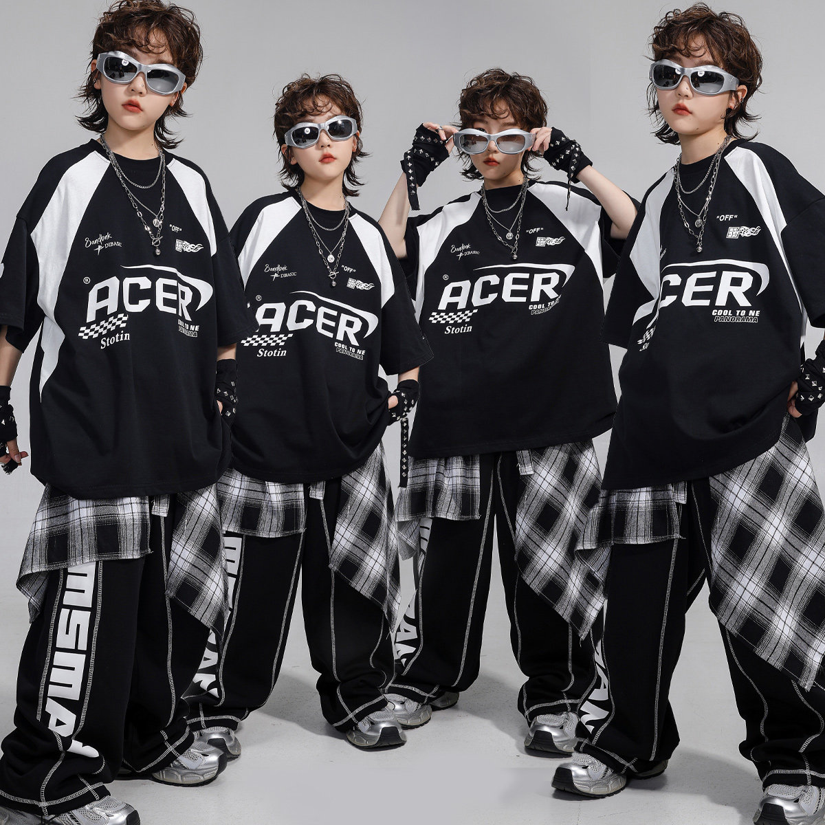 街舞潮服儿童hiphop男童机车夏季短袖少儿美式嘻哈街头风表演服装