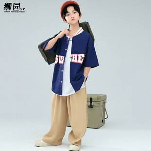 儿童街舞潮服嘻哈套装男童短袖裤子hiphop潮牌女童爵士舞演出服装