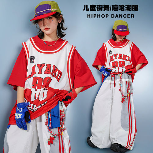 少儿hiphop街舞演出服男童美式嘻哈风假两件球服夏季儿童街舞潮服