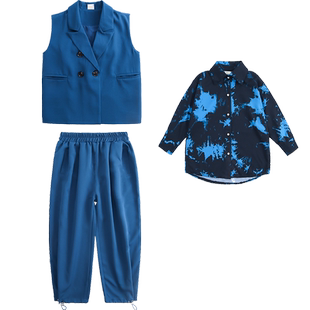 街舞儿童潮服套装男童西服嘻哈hiphop走秀女童元旦爵士舞演出服装