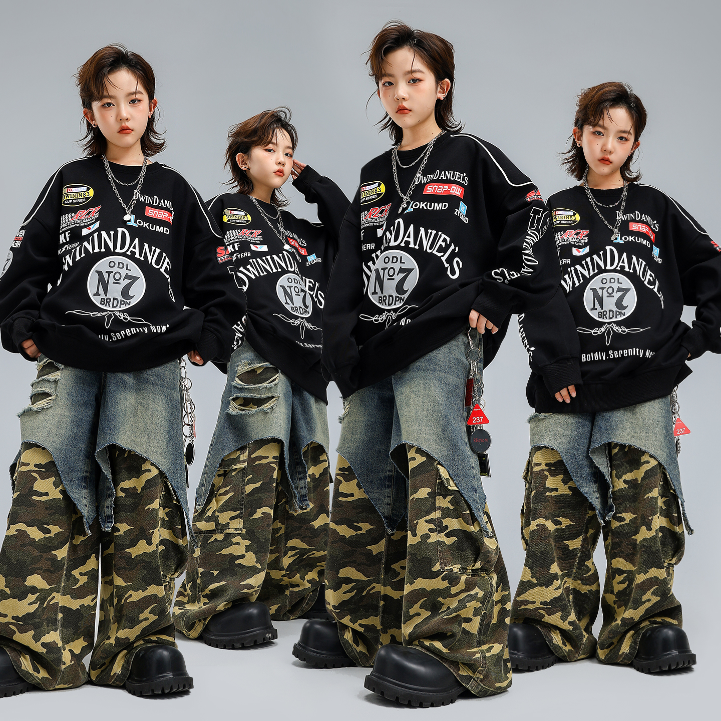 男女童嘻哈街舞长袖卫衣牛仔长裤