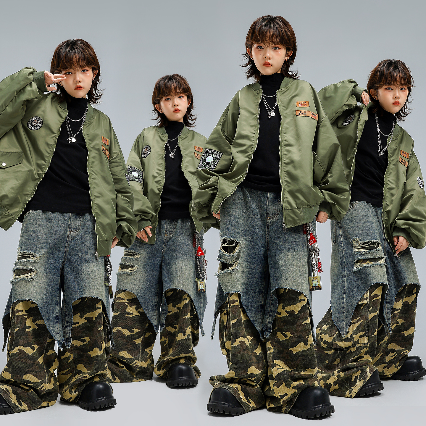 街舞儿童潮服套装嘻哈宽松夹克男女少儿hiphop现代舞架子鼓演出服