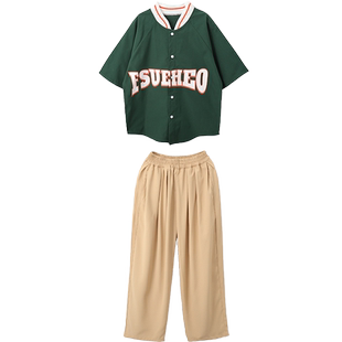 儿童街舞潮服嘻哈宽松裤子夏季套装男童演出服女童爵士舞练功服装