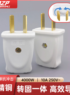 正品插头二脚两脚10a家用二通纯铜摔不烂阻燃白色二极电源二插头