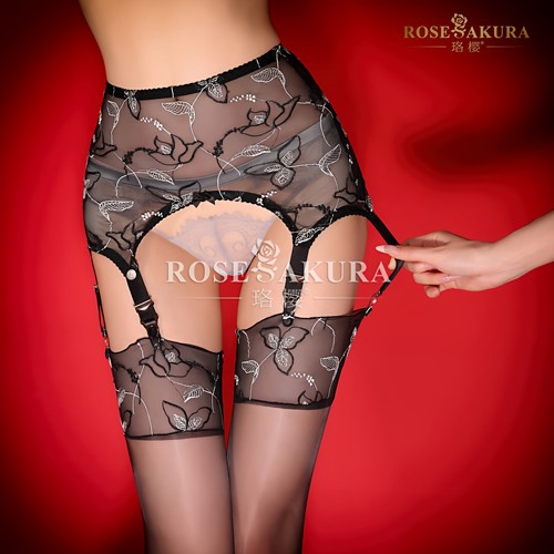 珞樱高档法式珍珠刺绣吊袜带性感蕾丝花边极光长筒丝袜丝滑油亮薄