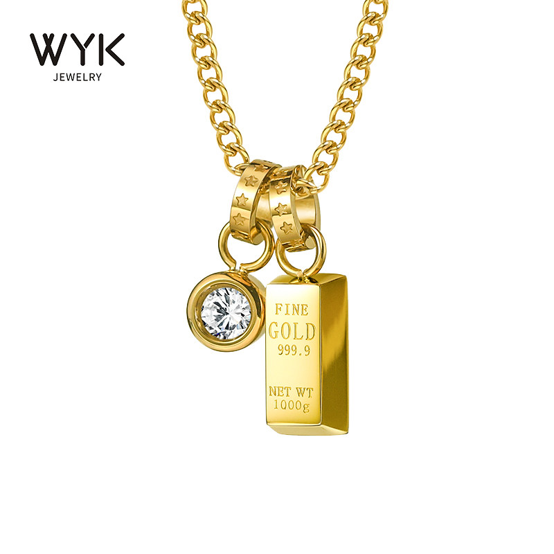 暴富小金砖套链金条吊坠项链18K黄金色锁骨链情侣款520送女友礼物