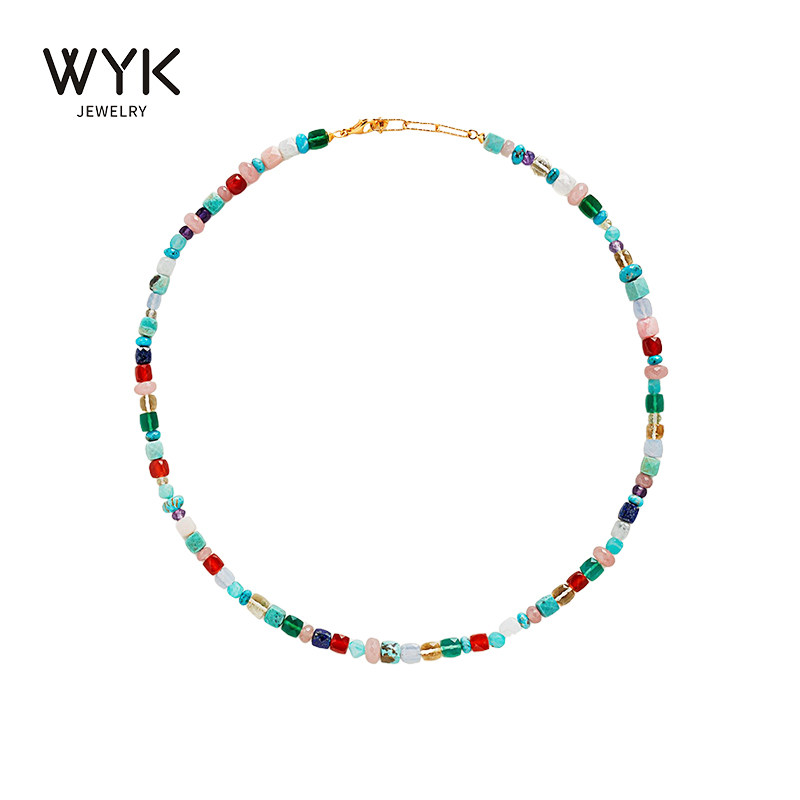 [七夕礼物]白鹿同款天然宝石彩色串珠项链女2023新款叠戴锁骨颈链