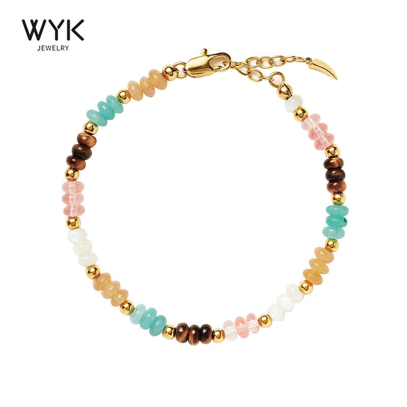 官方正品彩色串珠半玉石多色手链女镀18K高级感新年礼物女生首饰