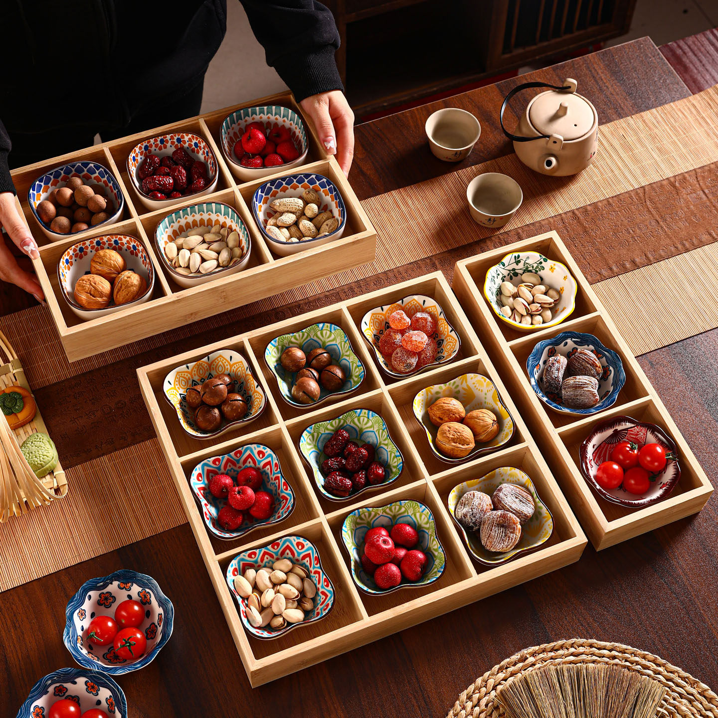 过年九宫格干果盘托盘家用客厅茶几坚果零食摆放茶点心分格糖果盒
