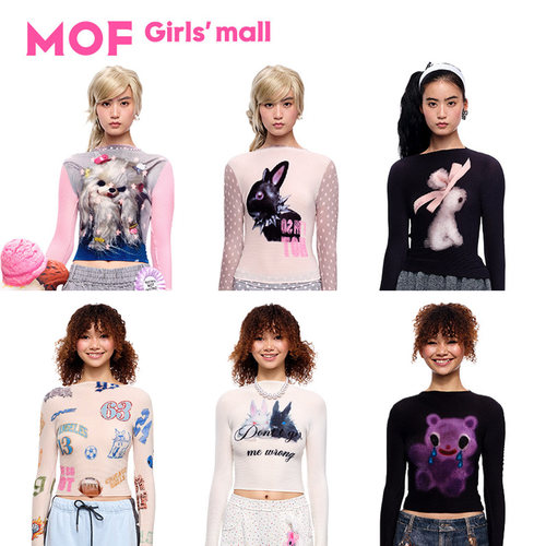 MOF少女百货 褶皱衫 长袖褶皱衫合辑涂鸦印花打底衫T恤