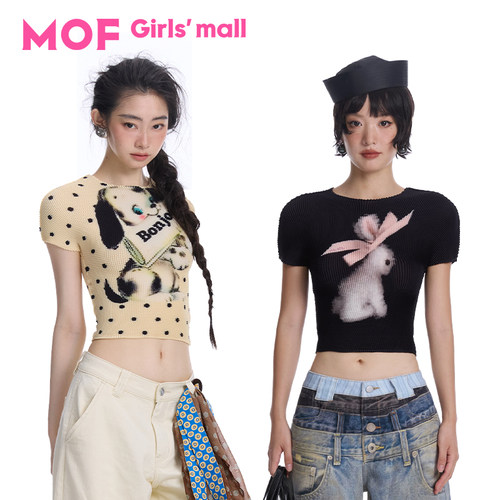 MOF少女百货新款褶皱短袖T恤