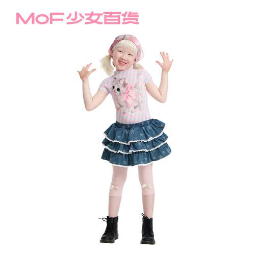 MOF少女百货 褶皱衫儿童款童趣涂鸦短袖T恤褶皱上衣儿童短袖女