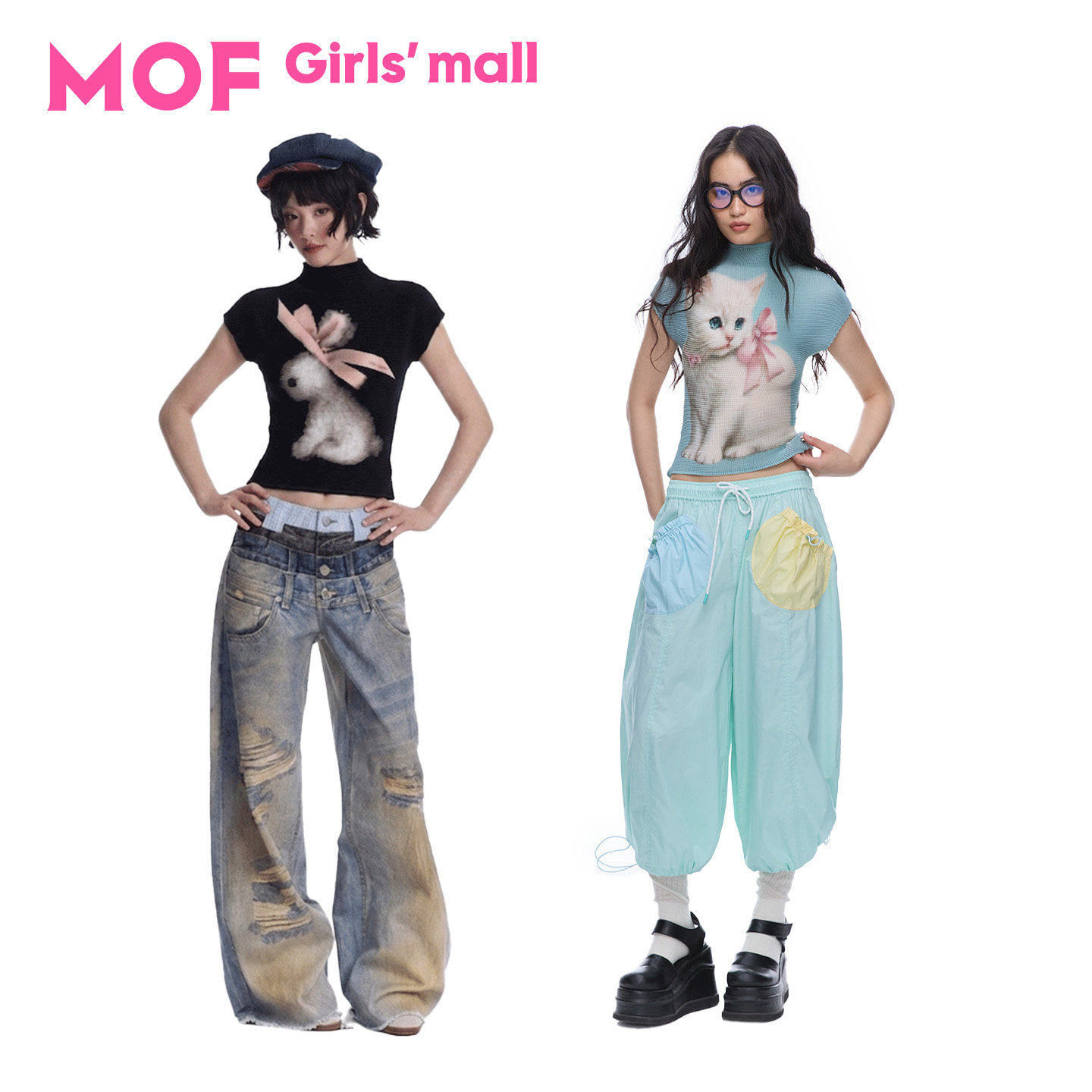 MOF少女百货褶皱衫明星同款T恤