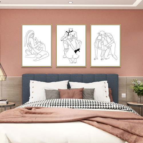 情侣抽象线条装饰画情铝酒店卫生间人体艺术挂画卧室黑白私密壁画