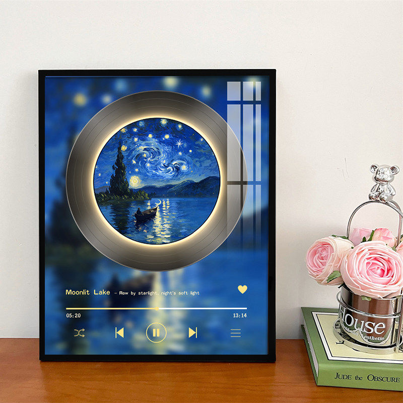 氛围黑胶唱片猫咪装饰画蓝牙音响LED发光画客厅卧室桌面摆件