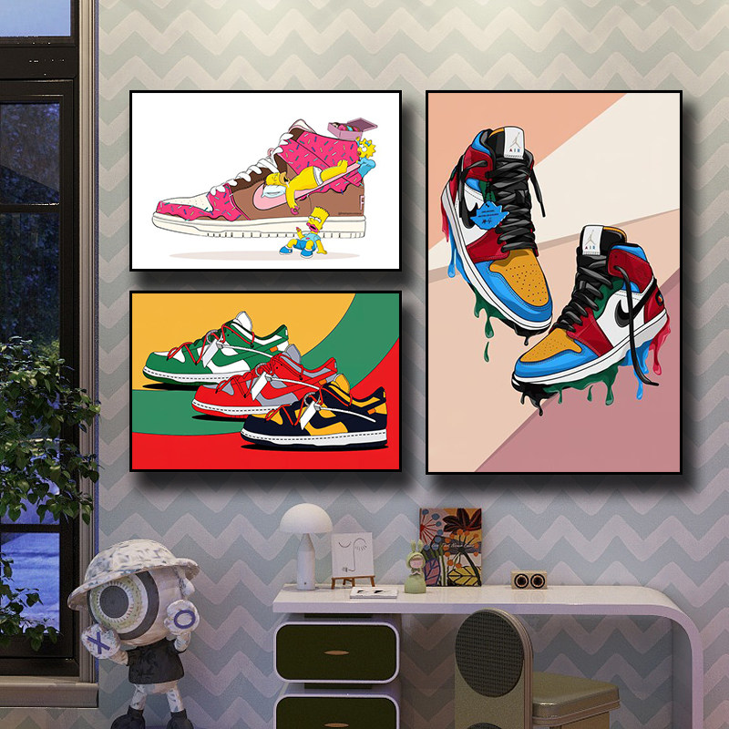 潮牌球鞋装饰画男生卧室运动鞋店AJ挂画服装店鞋柜背景墙潮流壁画