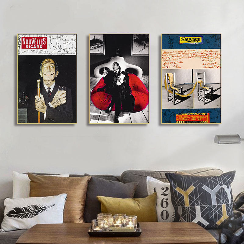 萨尔瓦多达利装饰画dali达利的肖像酒吧挂画咖啡店黑白老照片壁画
