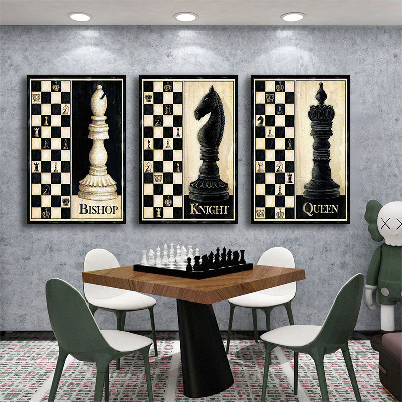 国际象棋挂画工业风棋艺培训班装饰画棋牌室西洋棋智力对弈壁画