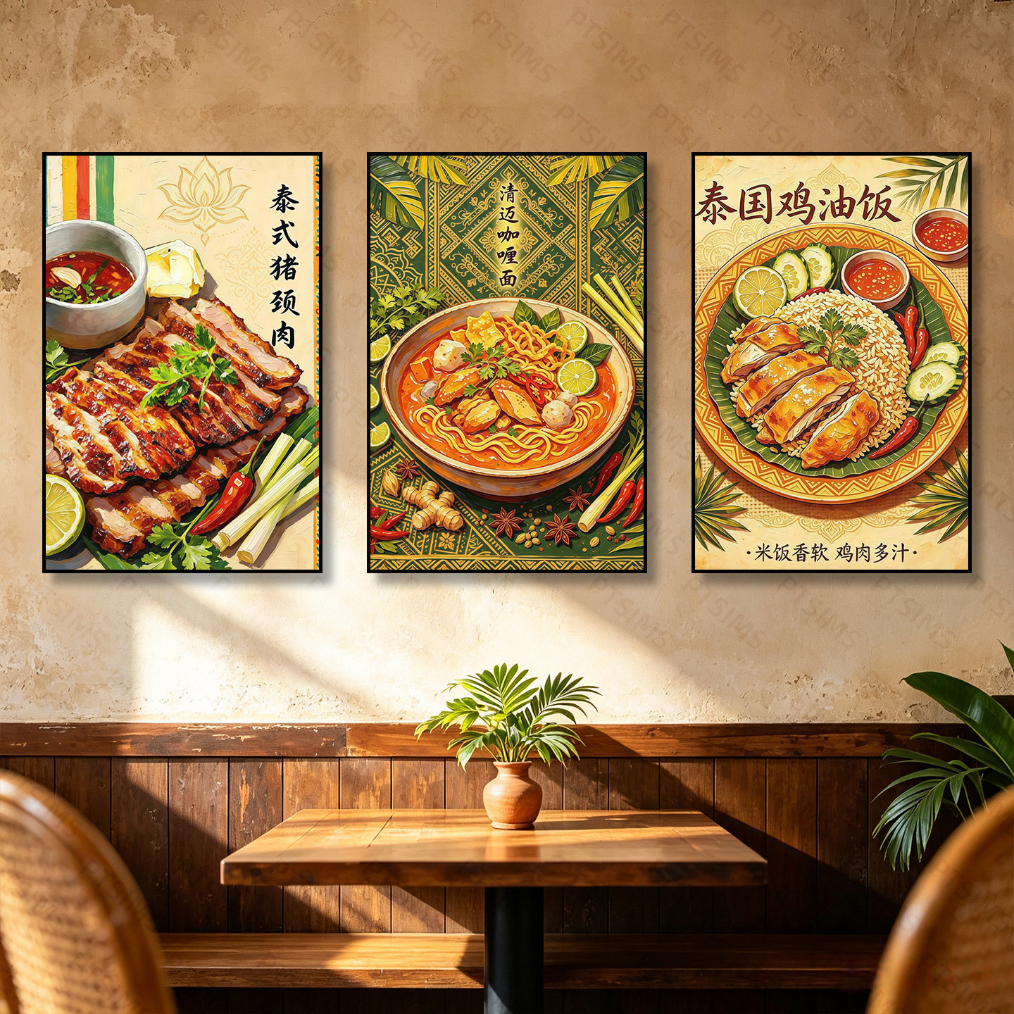 泰式美食油画泰国菜餐厅挂画东南亚风味海报泰式料理饭馆墙面壁画