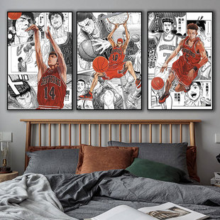 灌篮高手装饰画男生卧室黑白漫画风樱木花道挂画篮球馆背景墙壁画