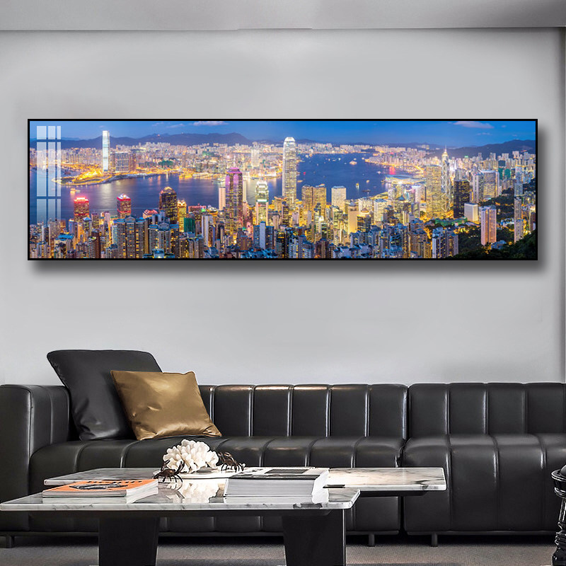 维多利亚港装饰画香港城市建筑风景挂画客厅办公室茶餐厅夜景壁画