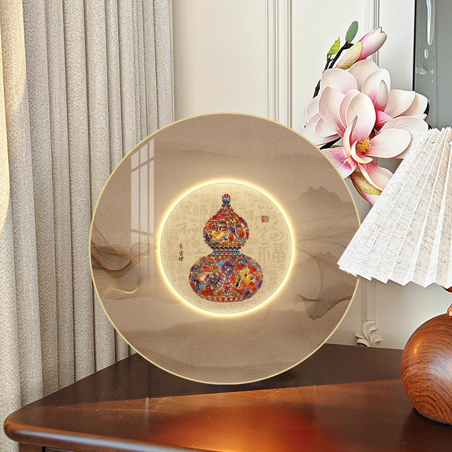 葫芦装饰画新中式喜庆黑胶唱片LED发光音响挂画客厅卧室桌面摆件