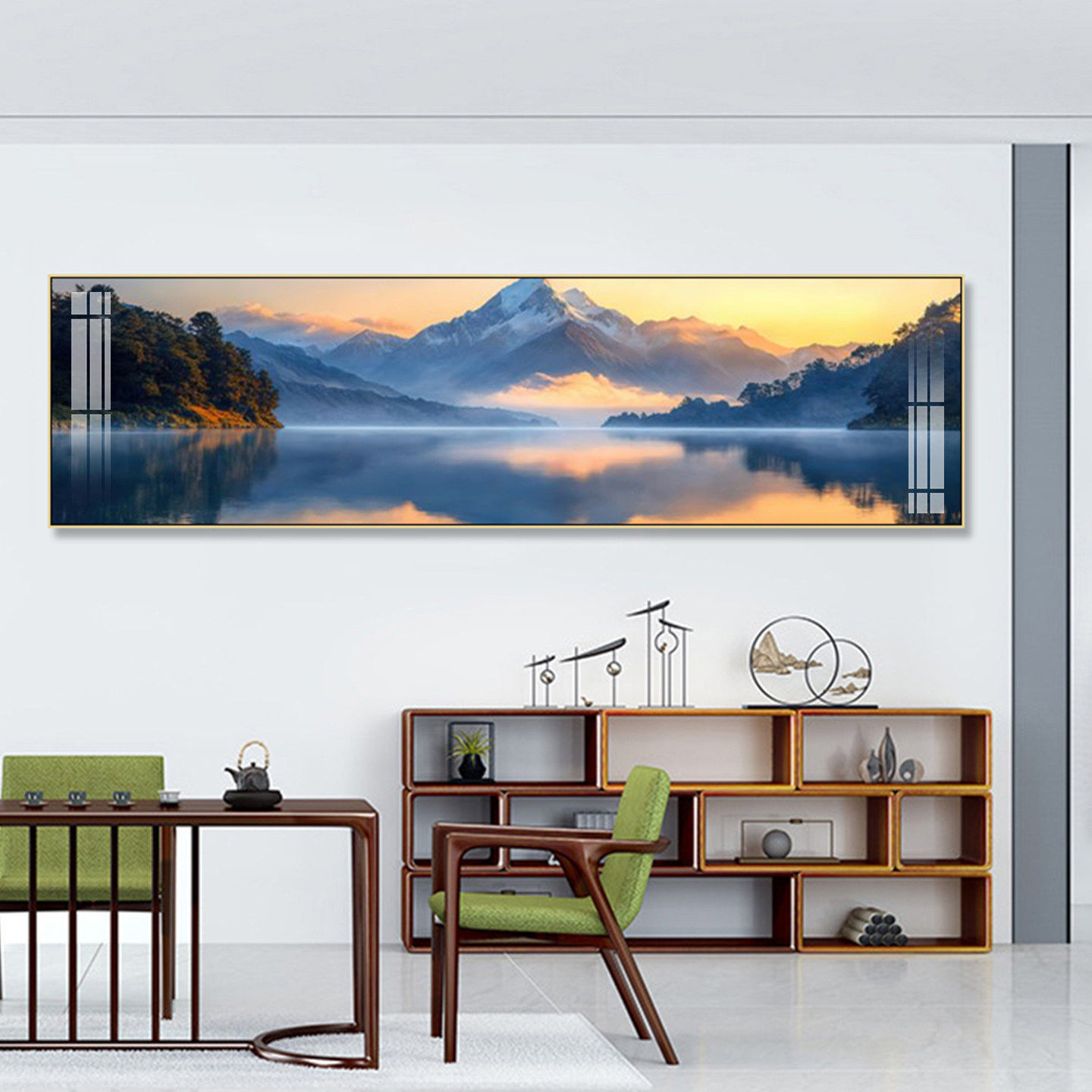 日照金山客厅装饰画轻奢大气背有靠山办公室壁画山水风景茶室挂画
