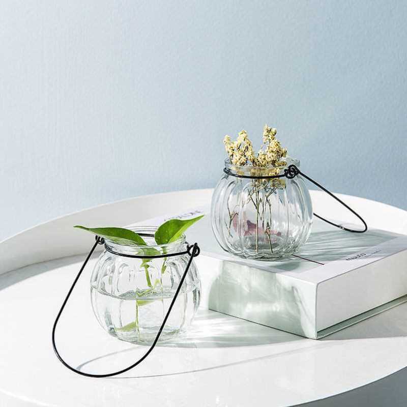 悬挂客厅插花吊瓶创意花盆装饰品透明玻璃花瓶南瓜简约小清新摆件-封面