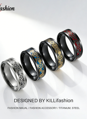 钛钢机械齿轮男士朋克戒指