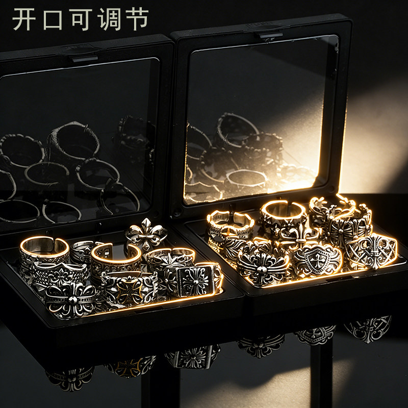 欧美做旧复古十字开口可调男戒图片