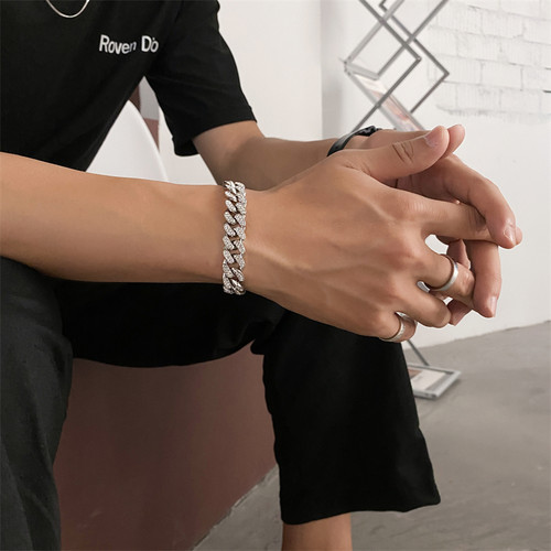 满钻古巴链男女简约ins情侣