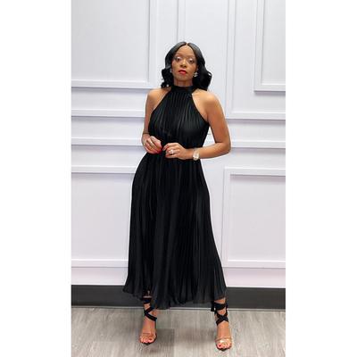 Women's chiffon double-layered drapey pleated dress