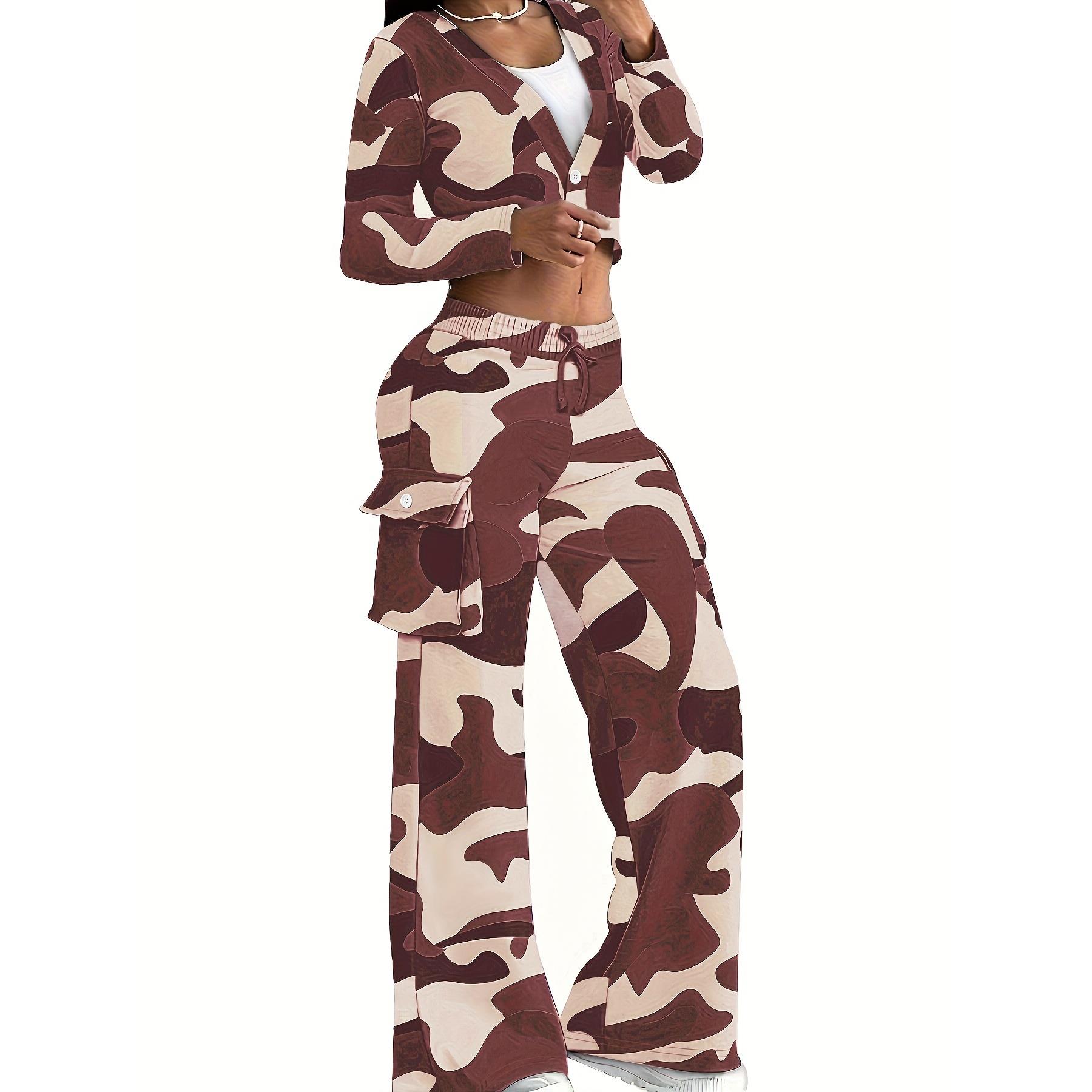 Fashion Camouflage Pants Casual Womens Short Top Suit Sexy