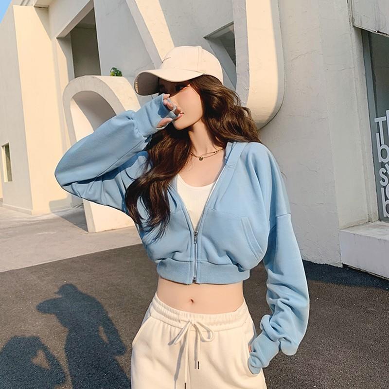 women for sweatshirt short sports hooded loose yoga jacket