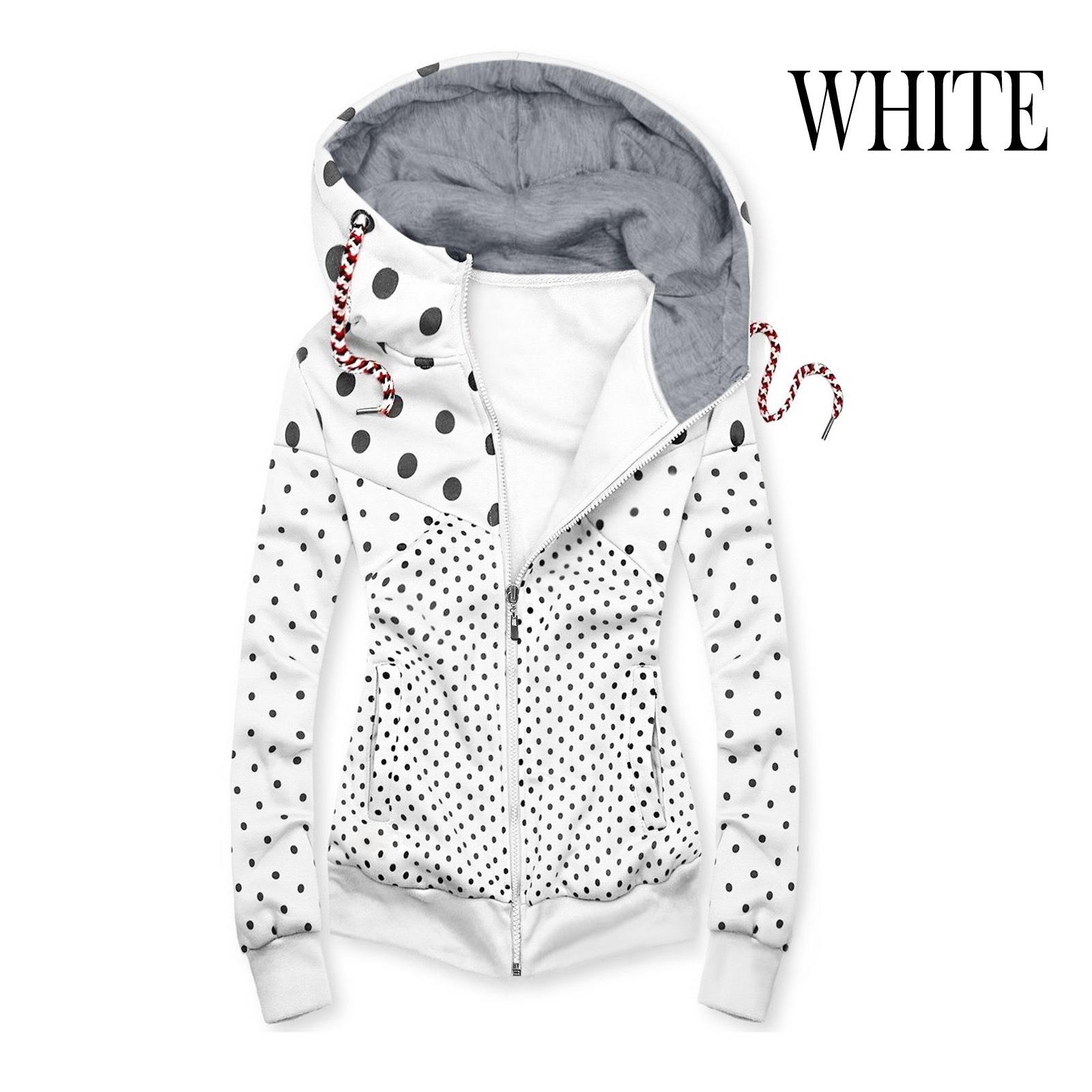 Jacket Top Dot Polka Casual Sweatshirt Fleece Hooded